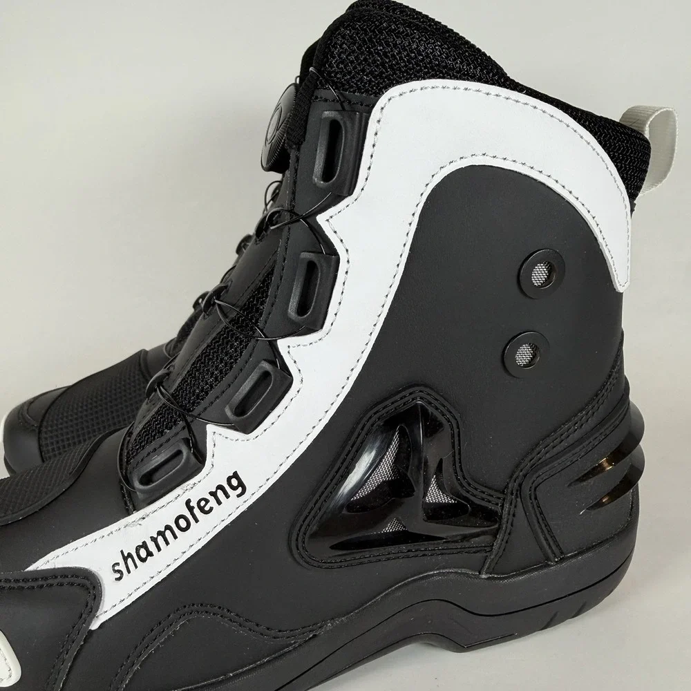 Shamofeng Motorcycle Riding Boots Black White Rotary Dial Size 41 Mens 8